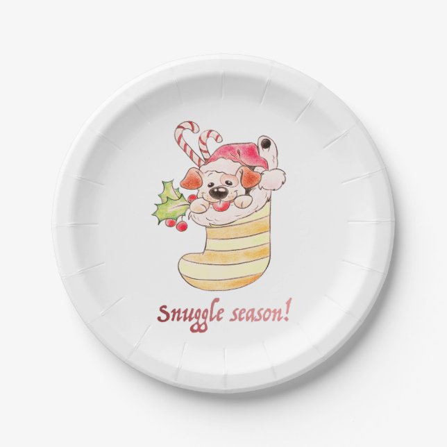 Assiettes En Carton Snuggle Season Puppy in Stocking (Devant)