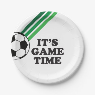 Assiettes En Carton Soccer Green Stripes Jeu Heure Anniversaire