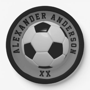 Assiettes En Carton Soccer Nom noir et Jersey Personnaliser