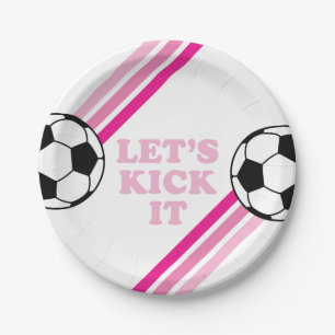 Assiettes En Carton Soccer Pink Stripes On le frappe Anniversaire