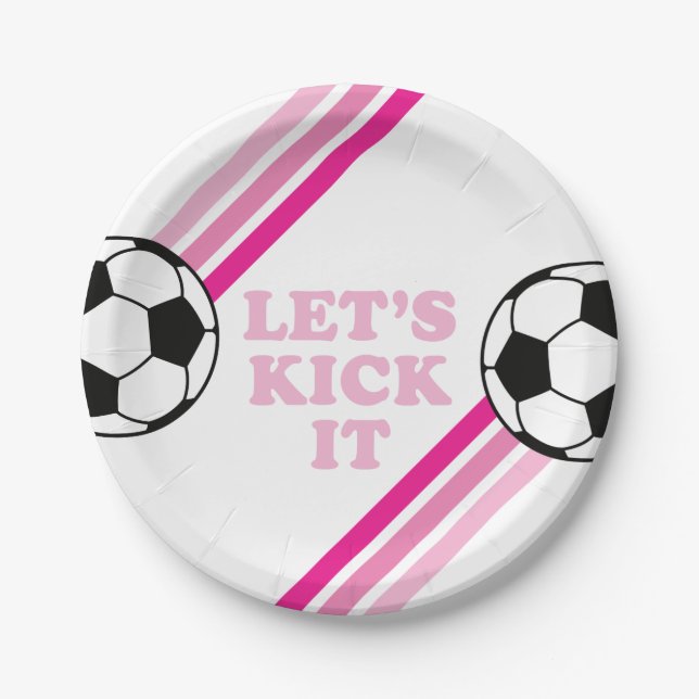 Assiettes En Carton Soccer Pink Stripes On le frappe Anniversaire (Devant)