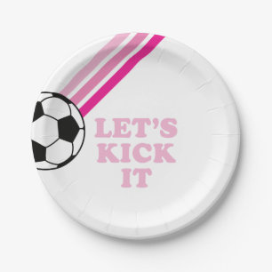 Assiettes En Carton Soccer Pink Stripes On le frappe Anniversaire