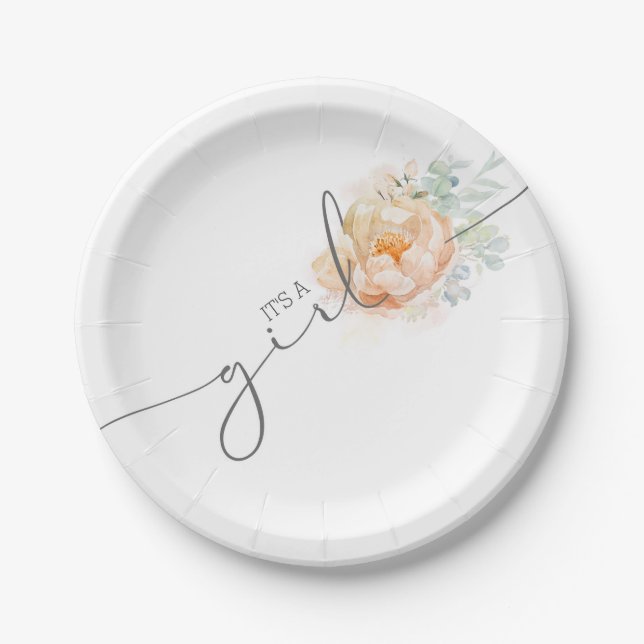 Assiettes En Carton Soft Pastel Flower Élégant Baby shower Script (Devant)