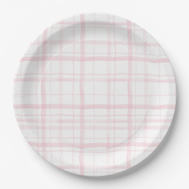 Assiettes En Carton Soft Pastel Rose En vichy (Devant)