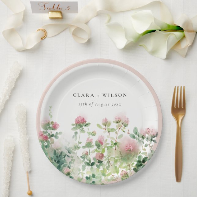 Assiettes En Carton Soft Subtle Rose Aquarelle Floral Garden Mariage (Mariage)