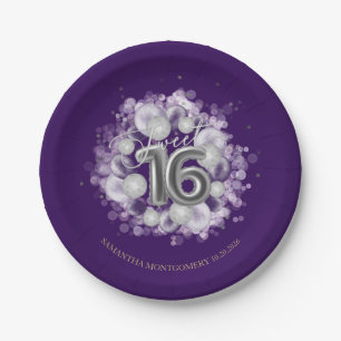 Assiettes En Carton Soie Foil Sweet 16 Balloons d'anniversaire