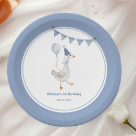 Assiettes En Carton Soie Goose Blue Boy fête d'anniversaire
