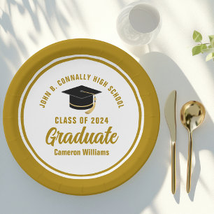 Assiettes En Carton Soignée Gold Graduation Party Personnalisée