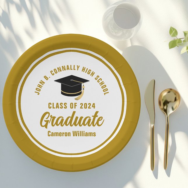 Assiettes En Carton Soignée Gold Graduation Party Personnalisée (Créateur téléchargé)