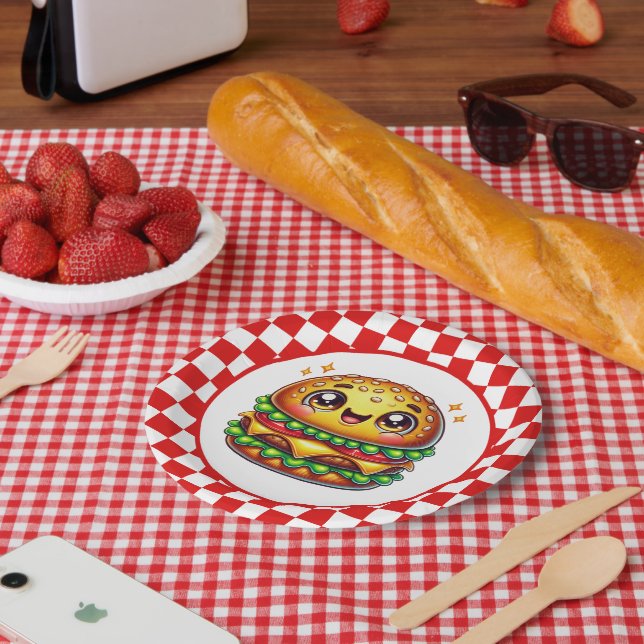 Assiettes En Carton Soirée amoureuse du Cute Hamburger (Pique-nique)