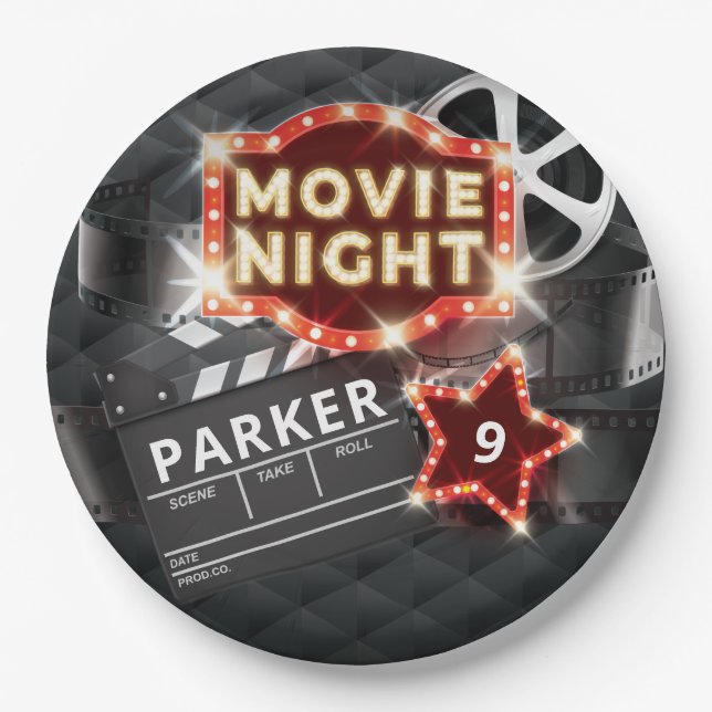 Assiettes En Carton Soirée cinéma luxe personnalisé (Devant)