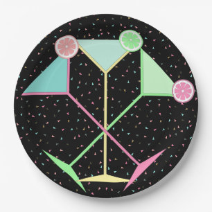 Assiettes En Carton Soirée Confettis Cocktail Martini aux Agrumes Noir