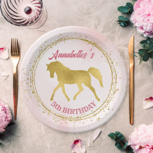 Assiettes En Carton Soirée d'anniversaire de chevaux de cowgirl roses