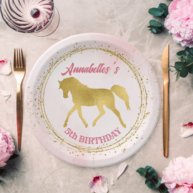Assiettes En Carton Soirée d'anniversaire de chevaux de cowgirl roses  (Créateur téléchargé)