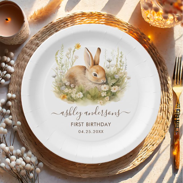 Assiettes En Carton Soirée d'anniversaire de la fille Bunny mignonne (Créateur téléchargé)