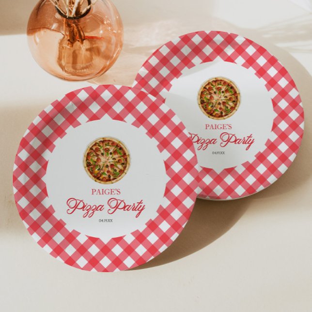 Assiettes En Carton Soirée d'Anniversaire de la Pizza Rouge moderne et (Créateur téléchargé)