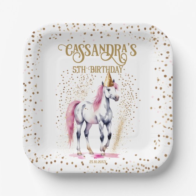 Assiettes En Carton Soirée d'anniversaire de Pony blanc cheval vaissel (Recto)