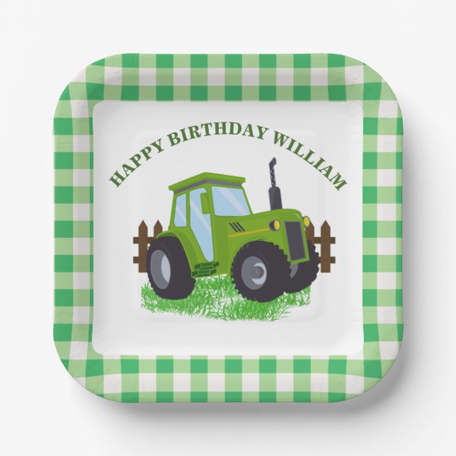 Assiettes En Carton Soirée d'anniversaire du jote Green Tractor (Recto)
