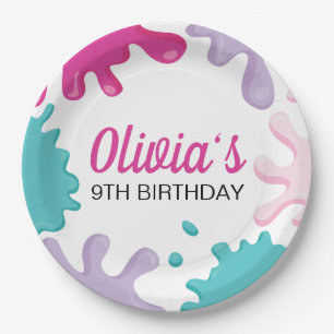 Assiettes En Carton Soirée d'anniversaire rose Slime