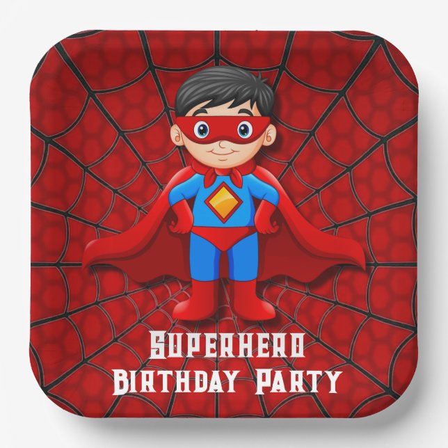 Assiettes En Carton Soirée d'anniversaire SuperHero Boy (Recto)