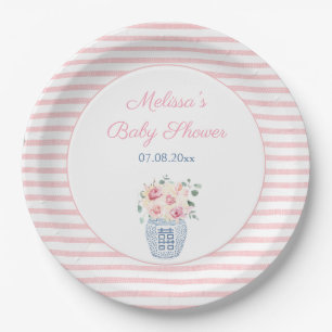 Assiettes En Carton Soirée de Baby shower de fille rose et blanche