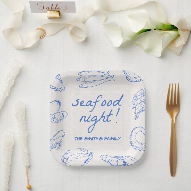 Assiettes En Carton Soirée de fruits de mer à la main (Mariage)