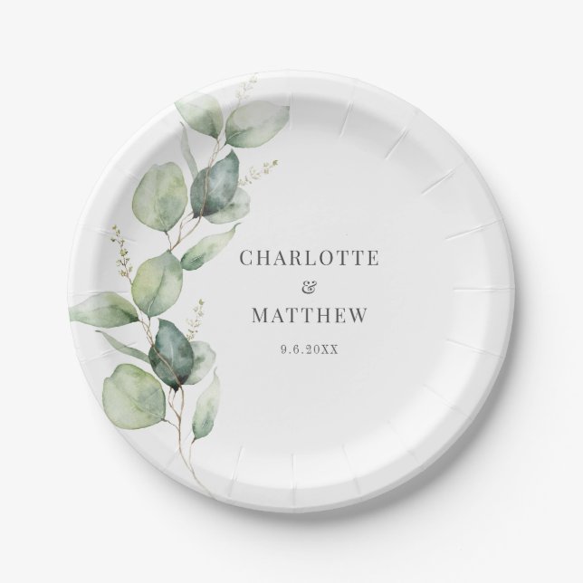 Assiettes En Carton Soirée de mariage Eucalyptus Green (Devant)