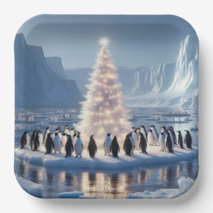 Assiettes En Carton Soirée de Noël des pingouins