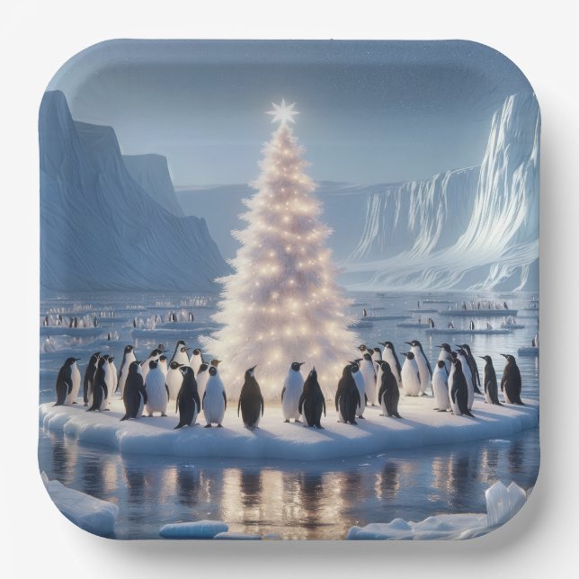 Assiettes En Carton Soirée de Noël des pingouins (Recto)