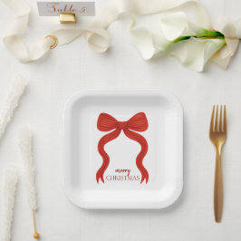 Assiettes En Carton Soirée de Noël Elegant Bow Rouge -