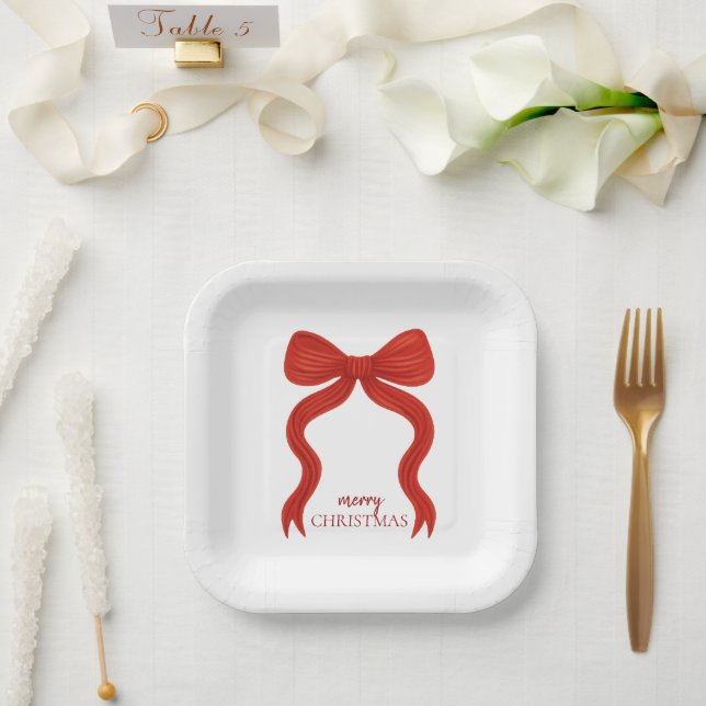 Assiettes En Carton Soirée de Noël Elegant Bow Rouge - (Mariage)