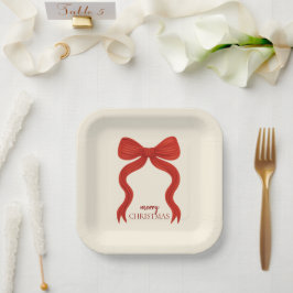 Assiettes En Carton Soirée de Noël Elegant Bow Rouge -
