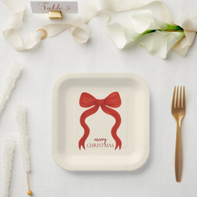 Assiettes En Carton Soirée de Noël Elegant Bow Rouge - (Mariage)
