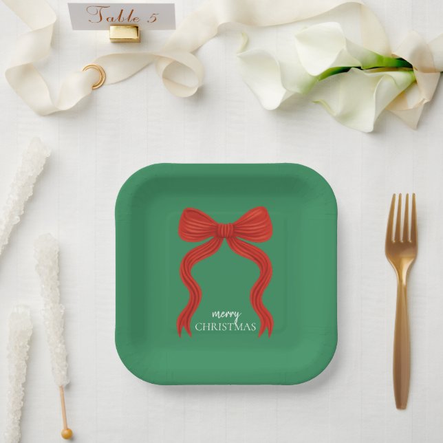 Assiettes En Carton Soirée de Noël Elegant Bow Rouge - (Mariage)