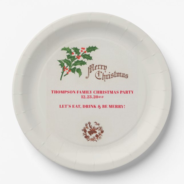 Assiettes En Carton Soirée de Noël Holly Elegant (Devant)