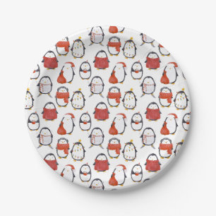 Assiettes En Carton Soirée de Noël Motif des Pingouins Festifs