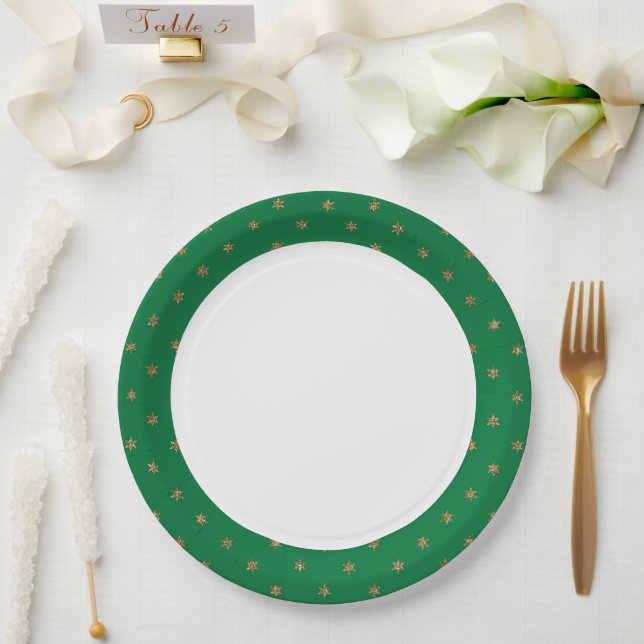 Assiettes En Carton Soirée de Noël verte et or (Mariage)