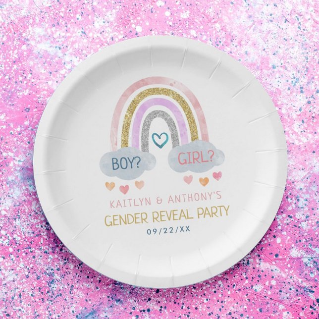 Assiettes En Carton Soirée de révélation de genre de Little Rainbow (Créateur téléchargé)
