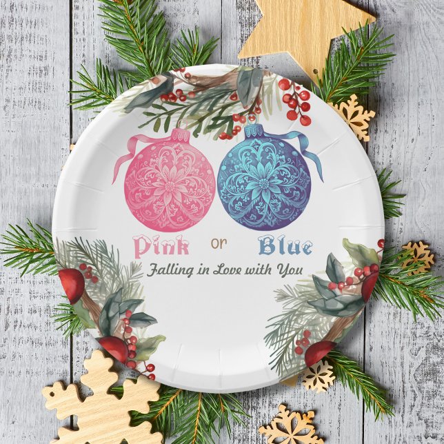 Assiettes En Carton Soirée de révélation féminine d'hiver rose ou bleu (Créateur téléchargé)