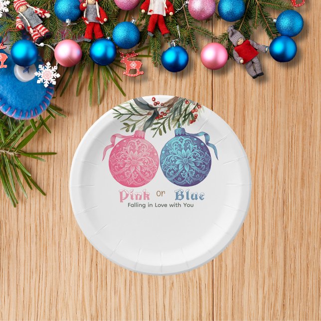 Assiettes En Carton Soirée de révélation féminine d'hiver rose ou bleu (Créateur téléchargé)