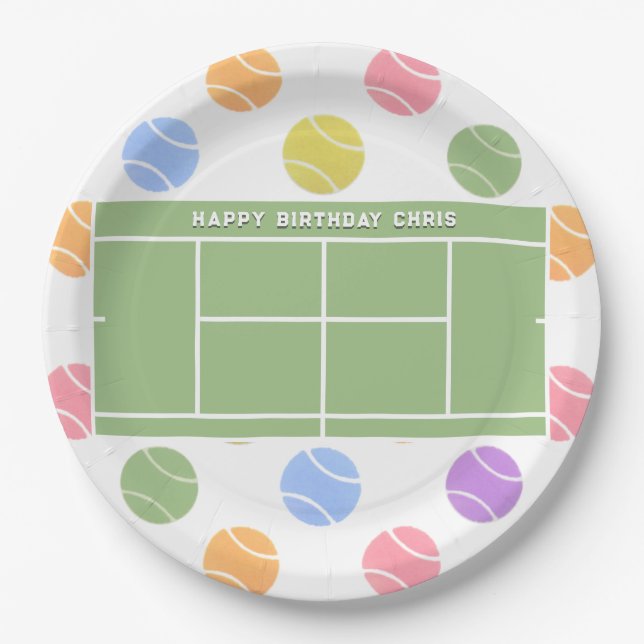 Assiettes En Carton Soirée de tennis personnalisée Anniversaire (Devant)