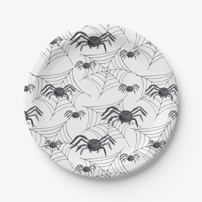 Assiettes En Carton Soirée d'Halloween à l'araignée mignonne (Devant)