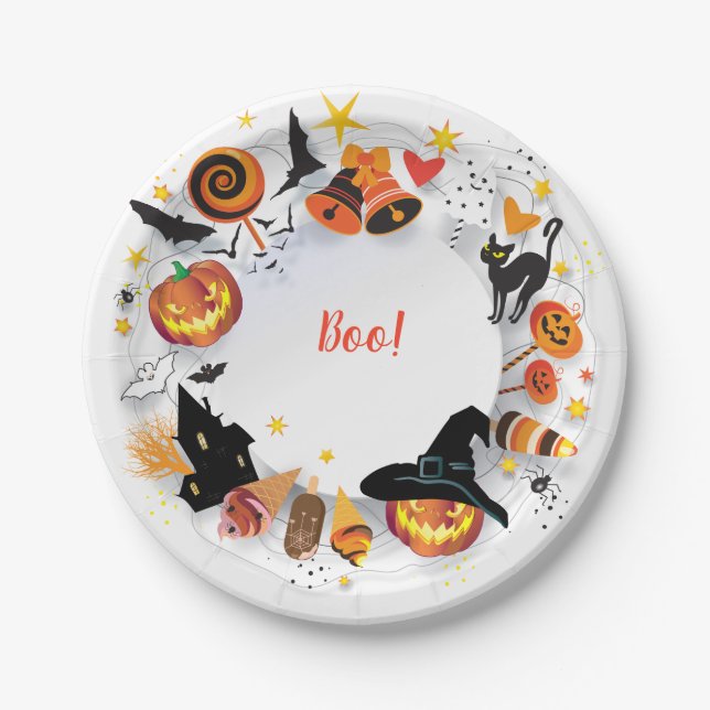 Assiettes En Carton Soirée d'Halloween, Carnaval, Tendance (Devant)