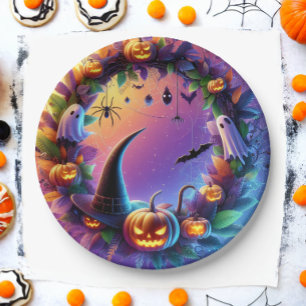 Assiettes En Carton Soirée d'Halloween enchantée - Plaques de papier f