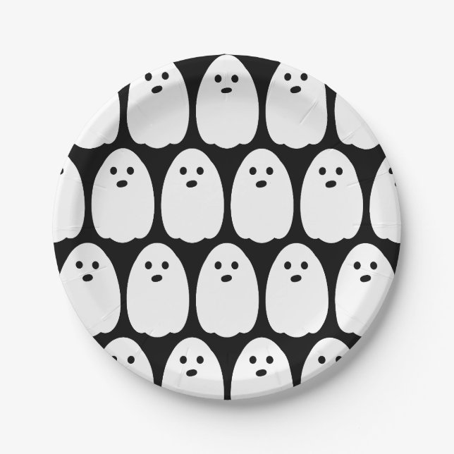 Assiettes En Carton Soirée d'Halloween sur le fantôme (Devant)