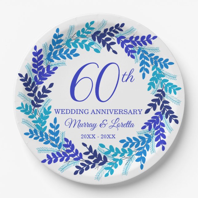 Assiettes En Carton Soirée du 60e anniversaire de l'élégante couronne  (Devant)