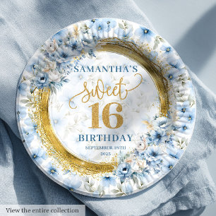 Assiettes En Carton Soirée élégante Bleu clair Doux 16 Gold Parties sc