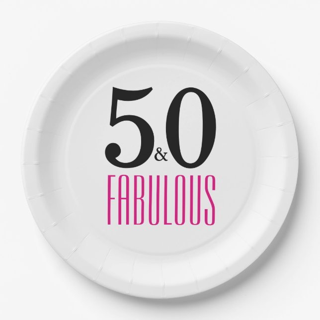 Assiettes En Carton Soirée élégante rose 50e anniversaire (Devant)