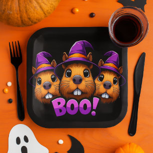 Assiettes En Carton Soirée halloween Black Cute tendance Capybara Boo