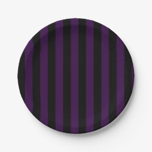 Assiettes En Carton Soirée Halloween Rayures Violettes et Noires